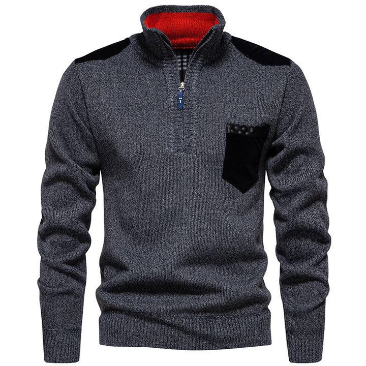 Men's high collar pullover with contrasting details and practical pockets Lune London