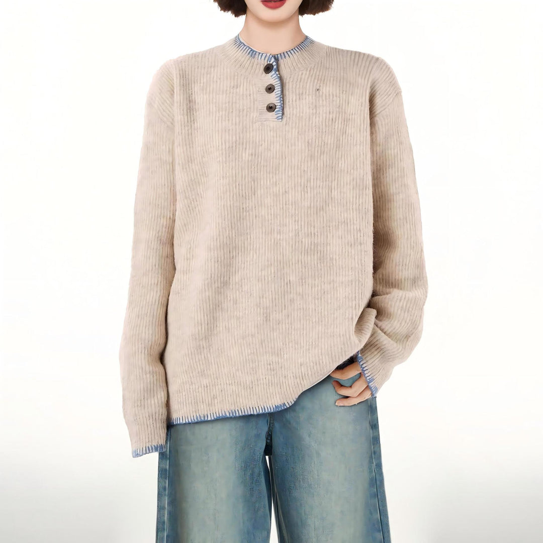 Pull en tricot épais pour femme avec patte de boutonnage décorative et coupe décontractée Chic & Stil