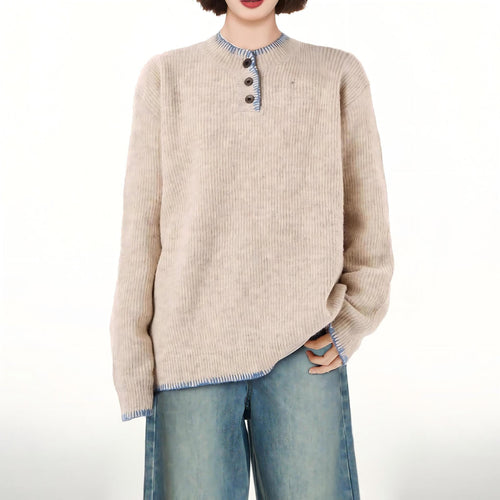 Pull décontracté pour femmes avec détails de boutons décoratifs et finitions contrastées Chic & Stil