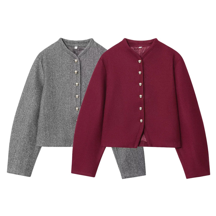 Veste élégante courte pour femmes en mélange de laine fine avec des boutons scintillants Chic & Stil