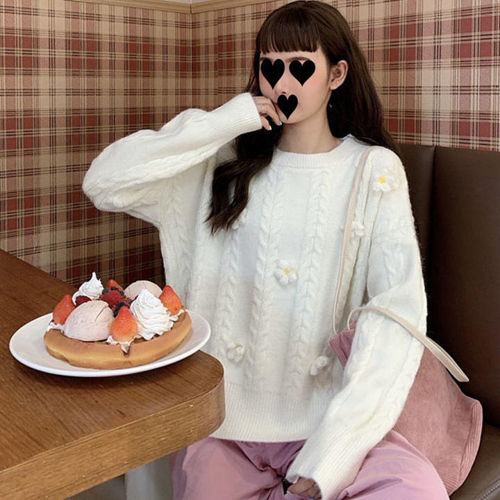 Pull en tricot épais à la mode pour femmes avec applications florales Chic & Stil