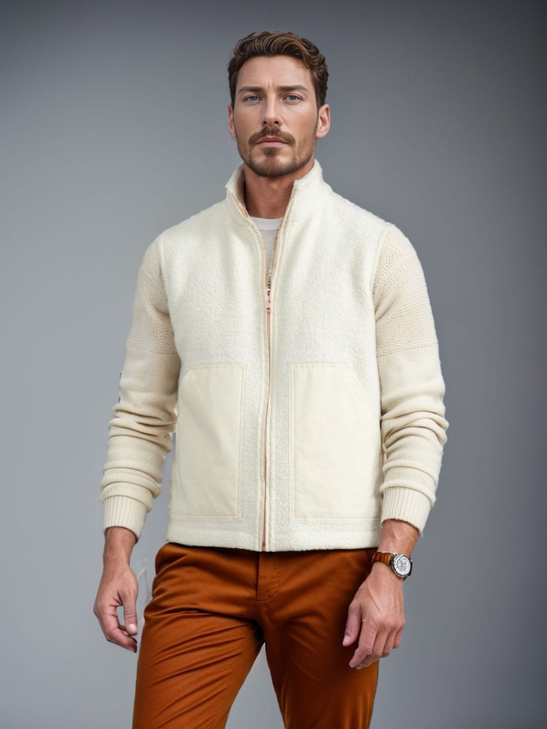 Fashionable men's fleece jacket with structured collar and practical pockets Lune London