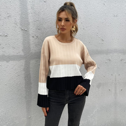 Fashion knit sweater for women with a harmonious color block design and wide sleeves Lune London
