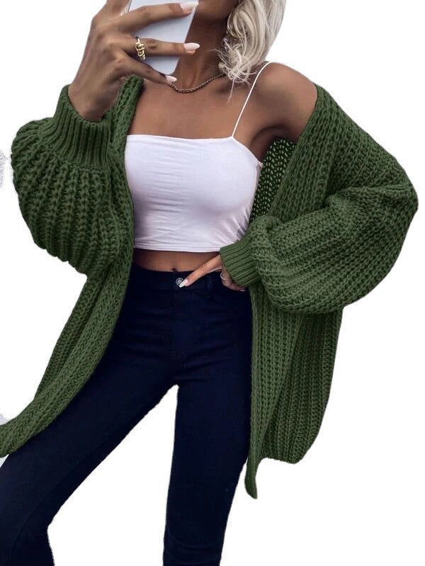 Ladies Open Knit Cardigan with Voluminous Sleeves and a Textured Structure Lune London