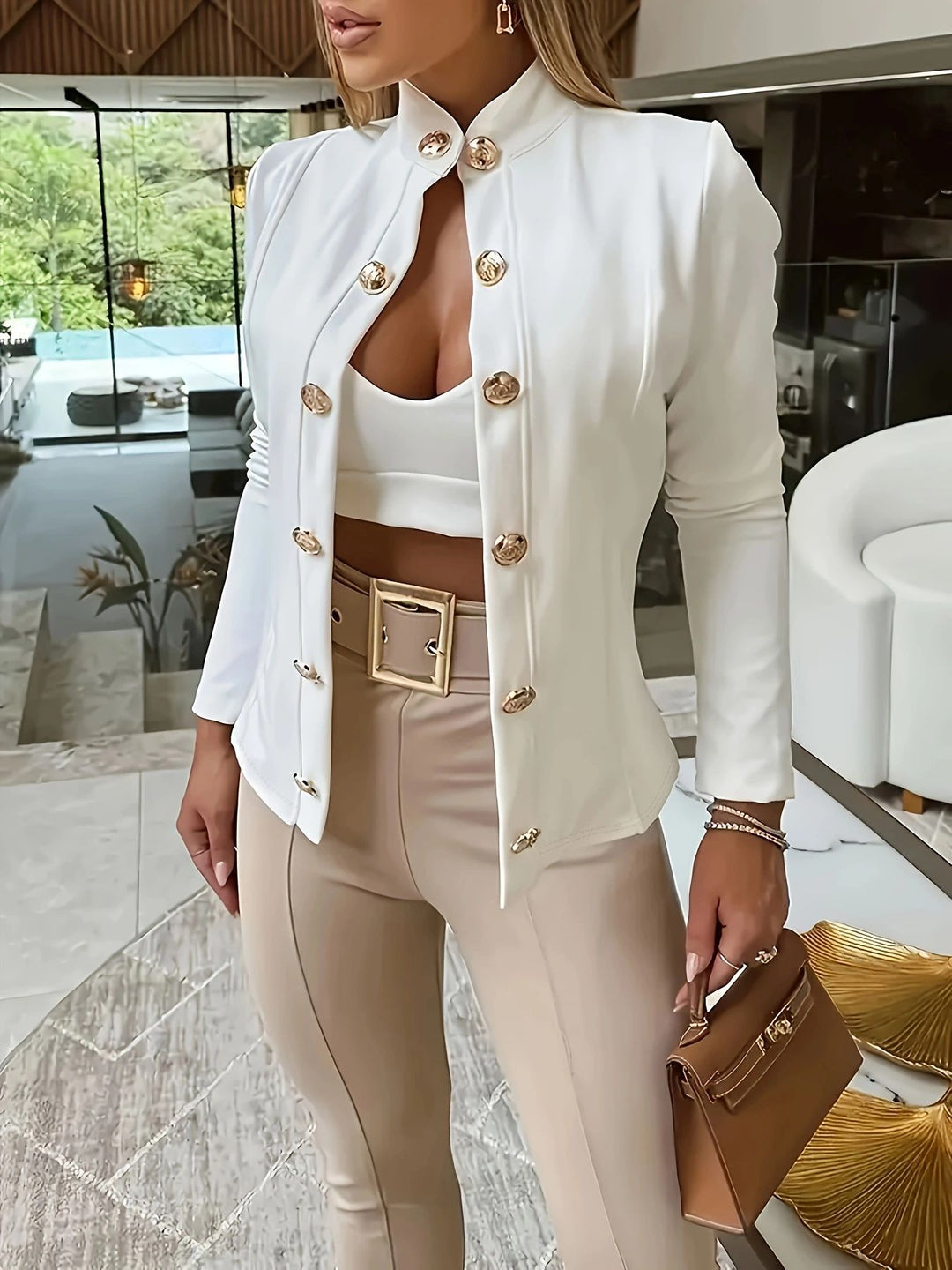 Elegant women's tailored jacket with decorative buttons and fitted cut Lune London