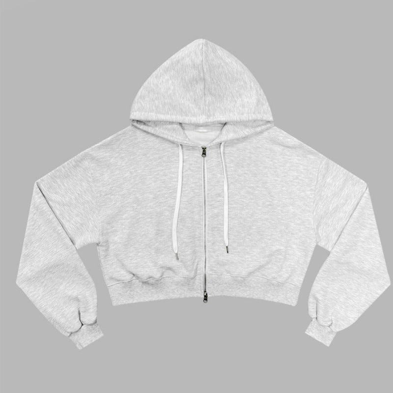 Sweat à capuche court pour femmes avec fermeture éclair et poignets élastiques Chic & Stil