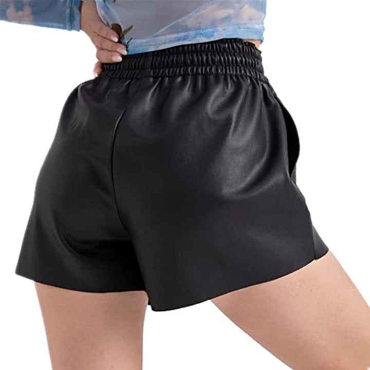Casual women's shorts in innovative synthetic leather with an elastic waistband and practical button details Lune London