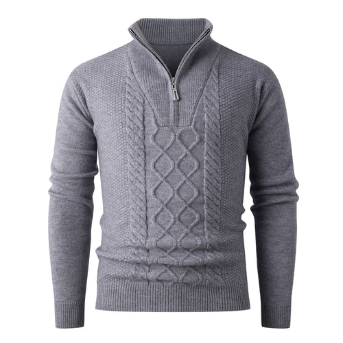 Thick knit pullover for men with a modern high collar and functional zipper Lune London