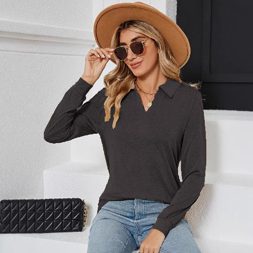 Women long sleeve blouse with polo collar and elegant cut Lune London