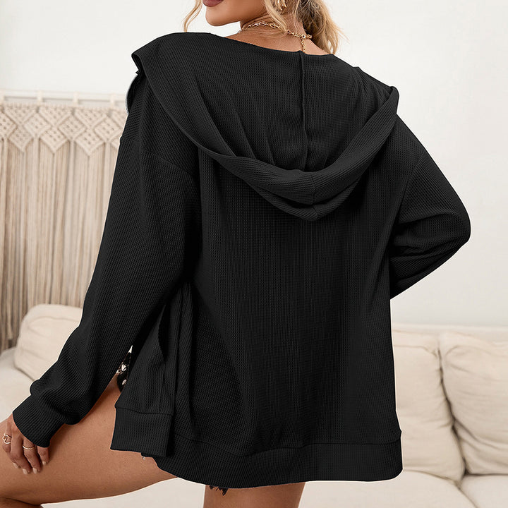 Ladies Casual Waffle Hoodie Jacket with Zipper Lune London