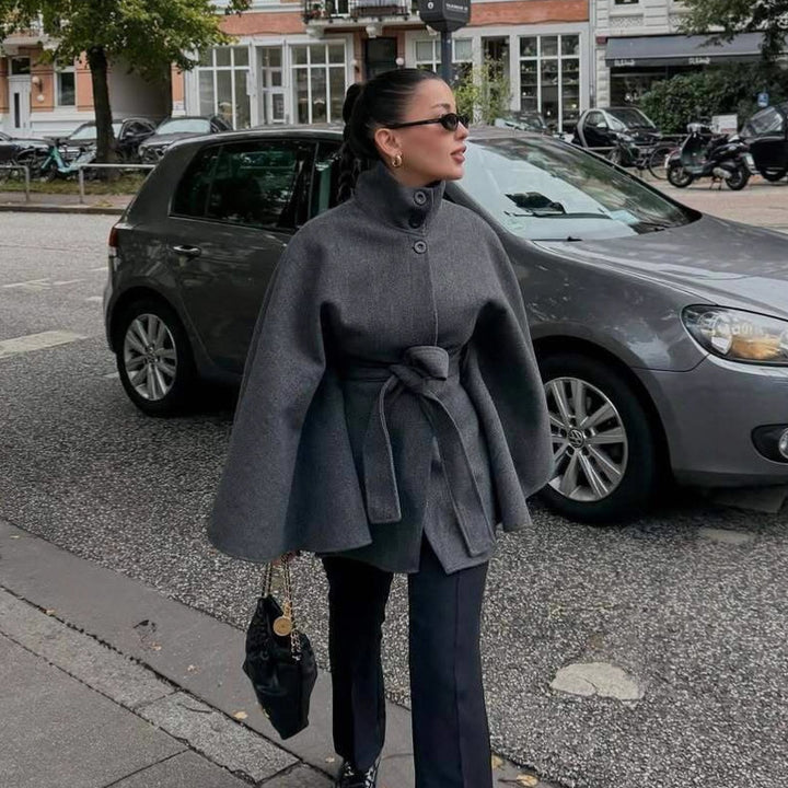 Veste manteau pour femmes en mélange de laine de haute qualité avec ceinture à la taille Chic & Stil