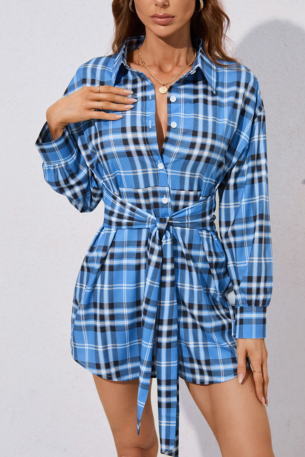 Plaid shirt dress for women with belt at the waist Lune London