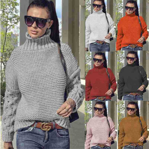Cozy knitted sweater for women with turtleneck and structured sleeves Lune London