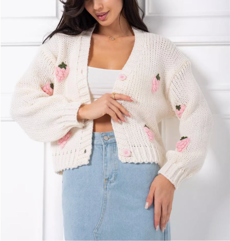 Lady cardigan with embroidered floral design and ribbed edge Lune London