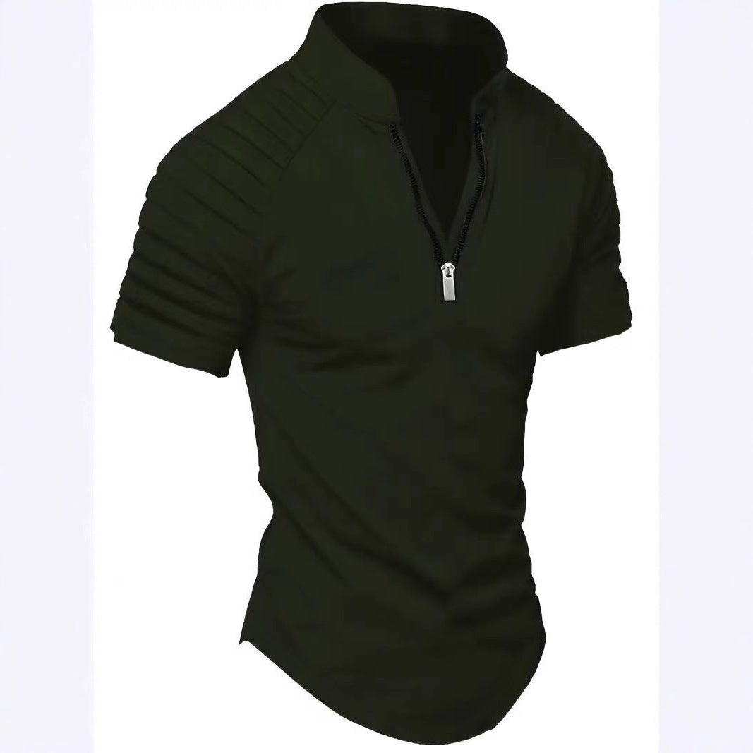 Short Sleeve Sports T-Shirt for Men with Structured Zipper Chic and Style