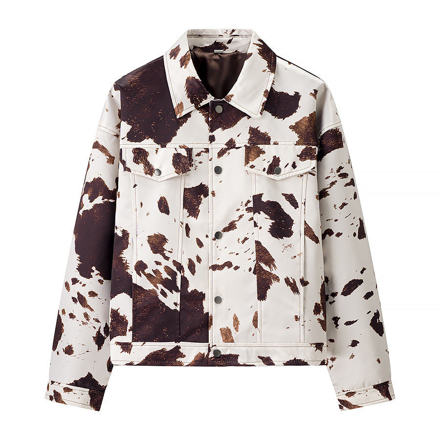 Trendy faux leather jacket for women with a trendy cow pattern Lune London