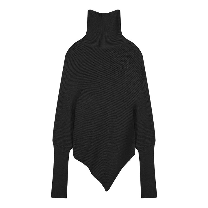 Knitted sweater for women with asymmetric cut and high collar Lune London