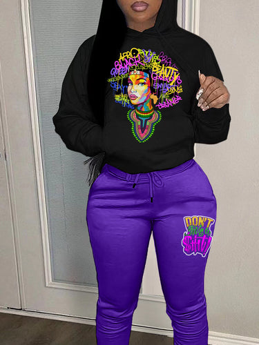 Women Sporty hoodie and jogger pants set with creative graphic design Lune London