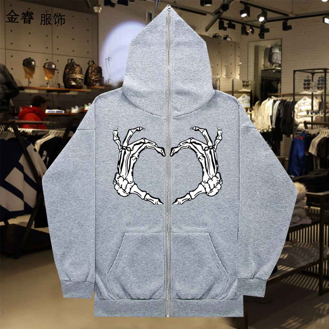 Hooded jacket for ladies with striking skeleton pattern Lune London