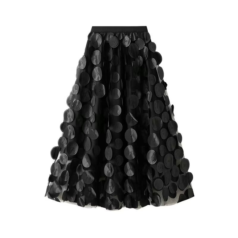 Elegant tulle skirt for women with 3D flower appliqués Lune London