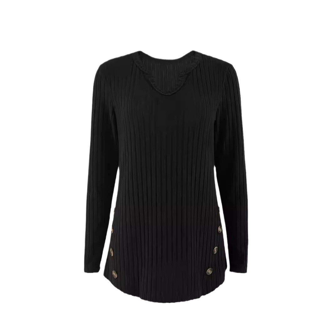 Women knit top with button details and V-neck Lune London