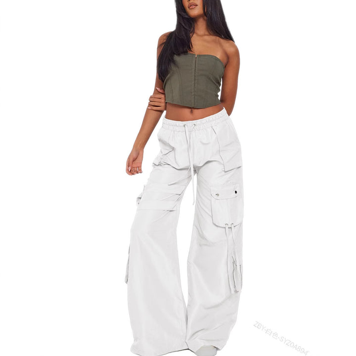 Wide cargo pants for women with elastic waistband and practical pockets Lune London