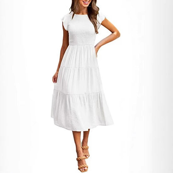 Maxi dress for women with elastic top and flared skirt Lune London
