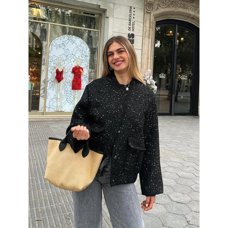 Sparkling sequined jacket for women with a casual fit Lune London
