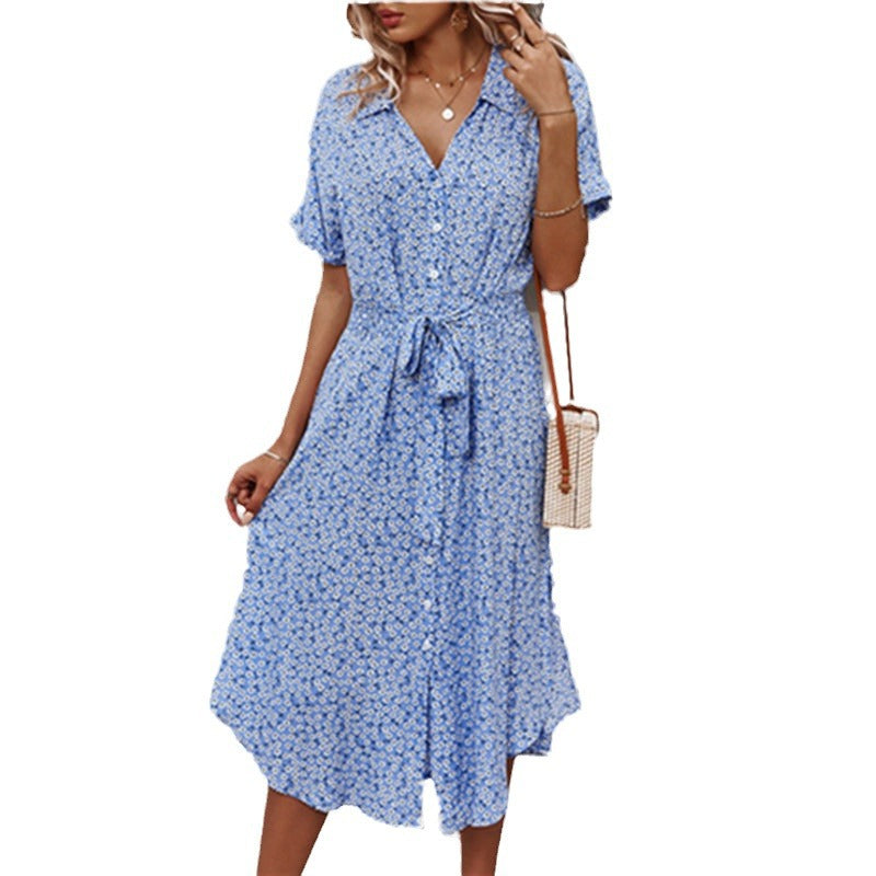 Floral dress for women with fitted cut and ruffles Lune London