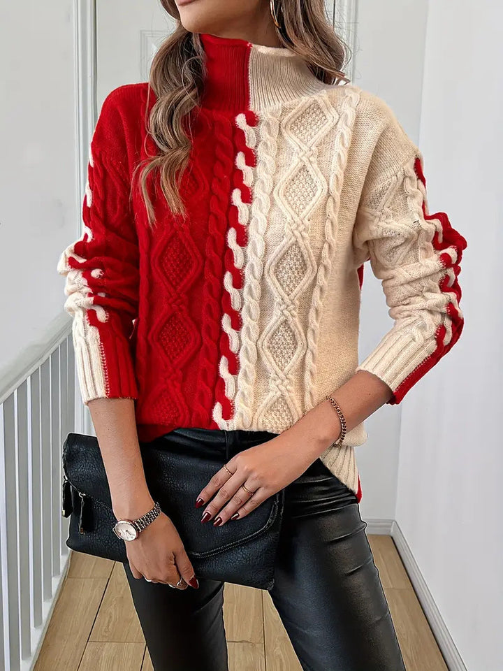 Pull en tricot pour femmes avec un changement de couleur élégant et un design en câble Chic & Stil