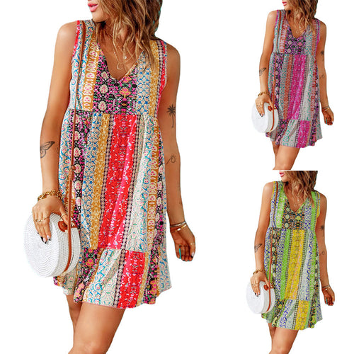 Ladies Bohemian Floral Print A-Line Shirt Dress Lune London