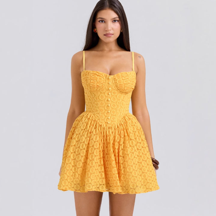 Charming Mini Dress for Women with Structured Top and Chic & Stylish Flowing Skirt