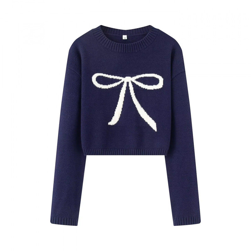 Cropped sweater for women with playful bow pattern Lune London