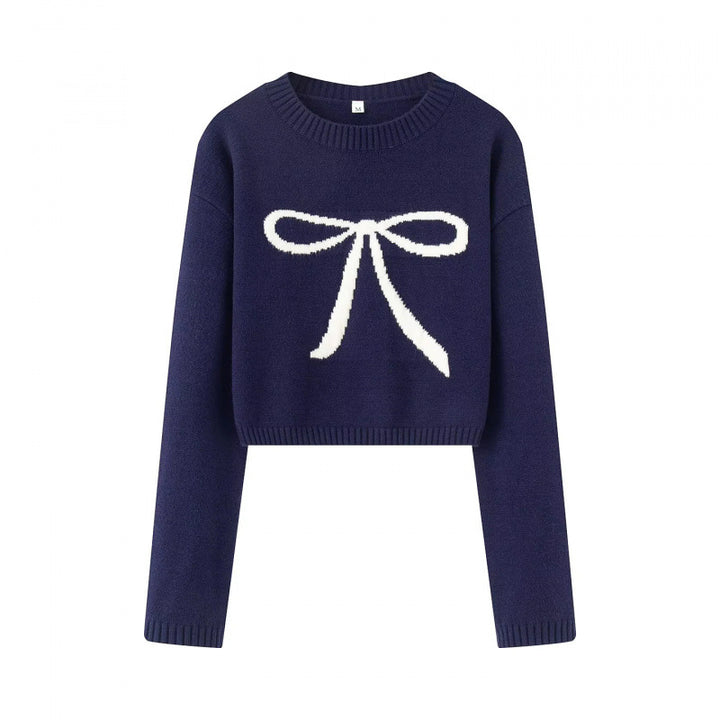 Cropped sweater for women with playful bow pattern Lune London