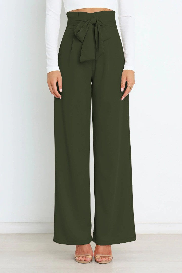Women Wide Leg Pants with Decorative Tying Belt Lune London