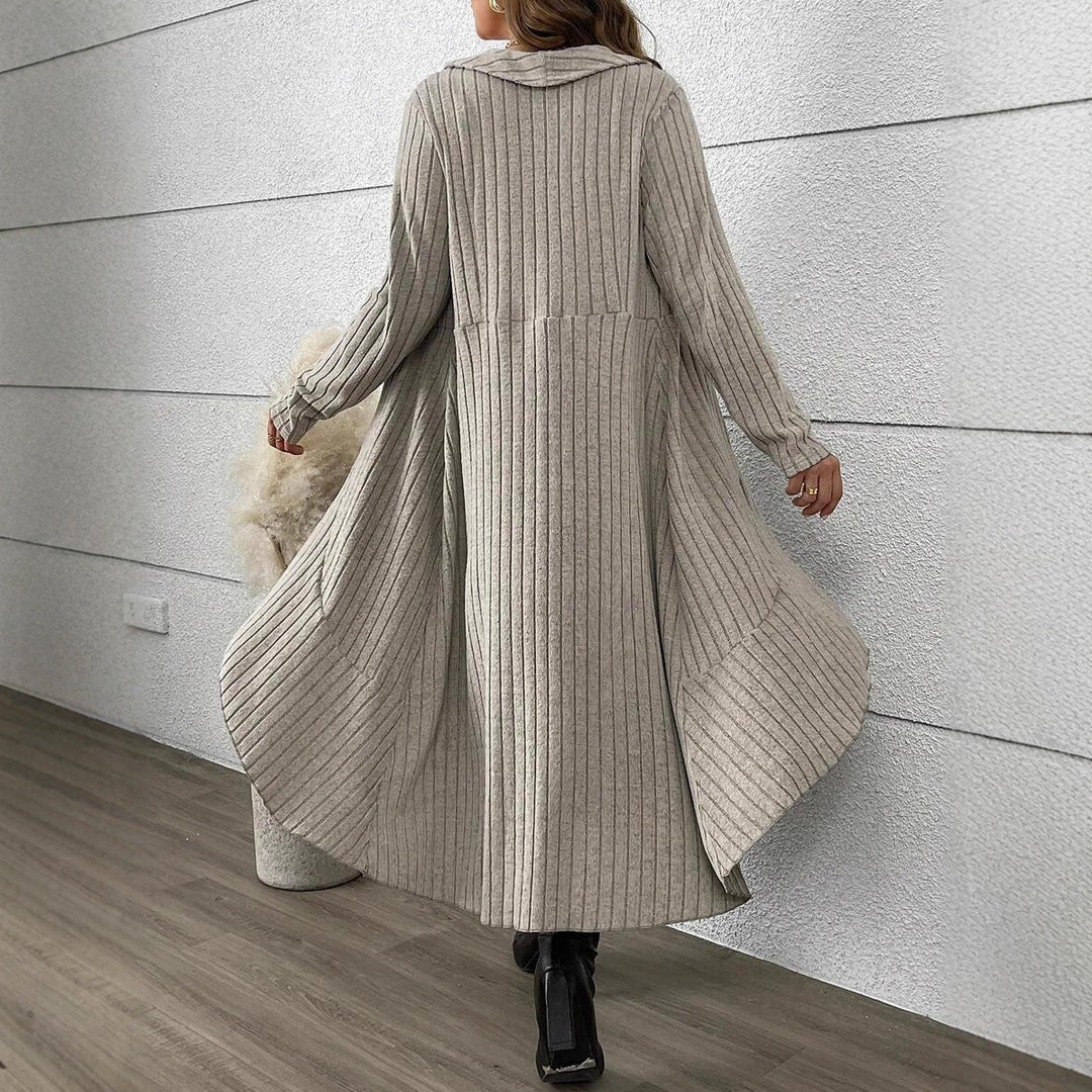 Knitted jacket for women with asymmetrical cut and decorative belt Lune London