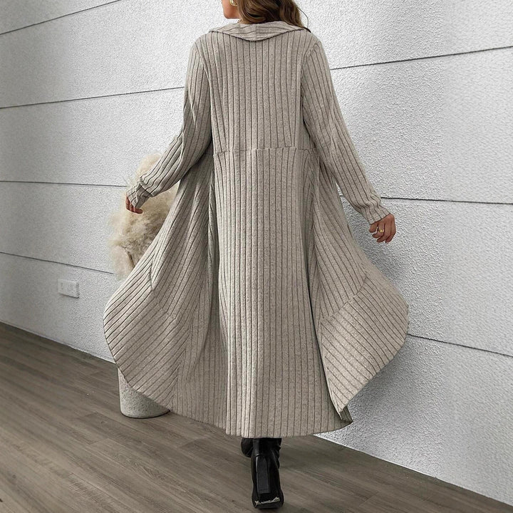 Knitted jacket for women with asymmetrical cut and decorative belt Lune London