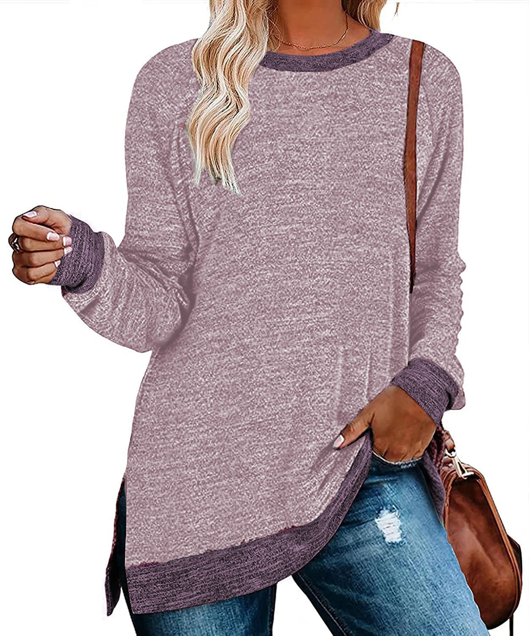 Casual oversized long sleeve t-shirt for women with contrast hem Lune London