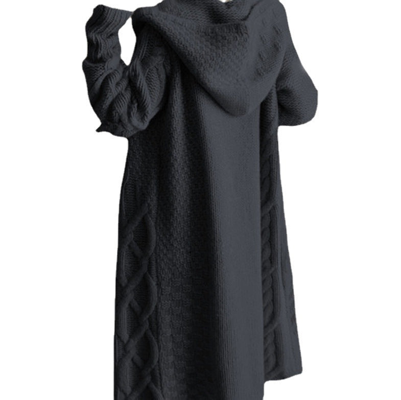 Women's knitted coat with hood and twisted pattern Lune London