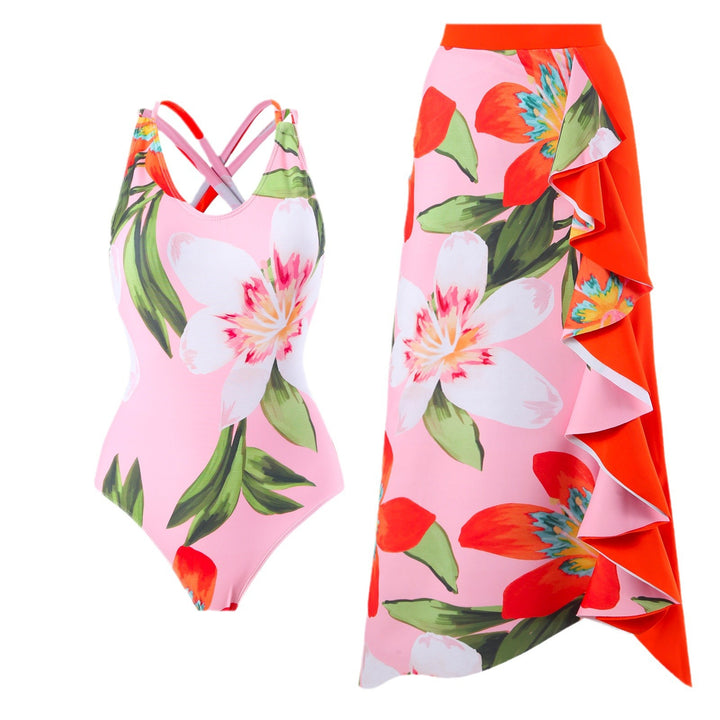 Women's swimsuit with a creative floral design and an elegant wrap skirt Lune London