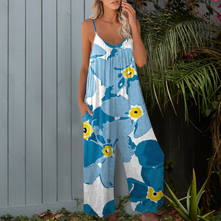 Ladies summer jumpsuit with floral design and practical pockets Lune London