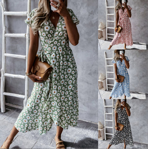Chic and elegant floral wrap midi dress for women