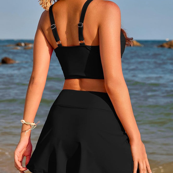 Women's Sporty Bikini Set with Fashionable Wrap Top and Chic Skirt Lune London