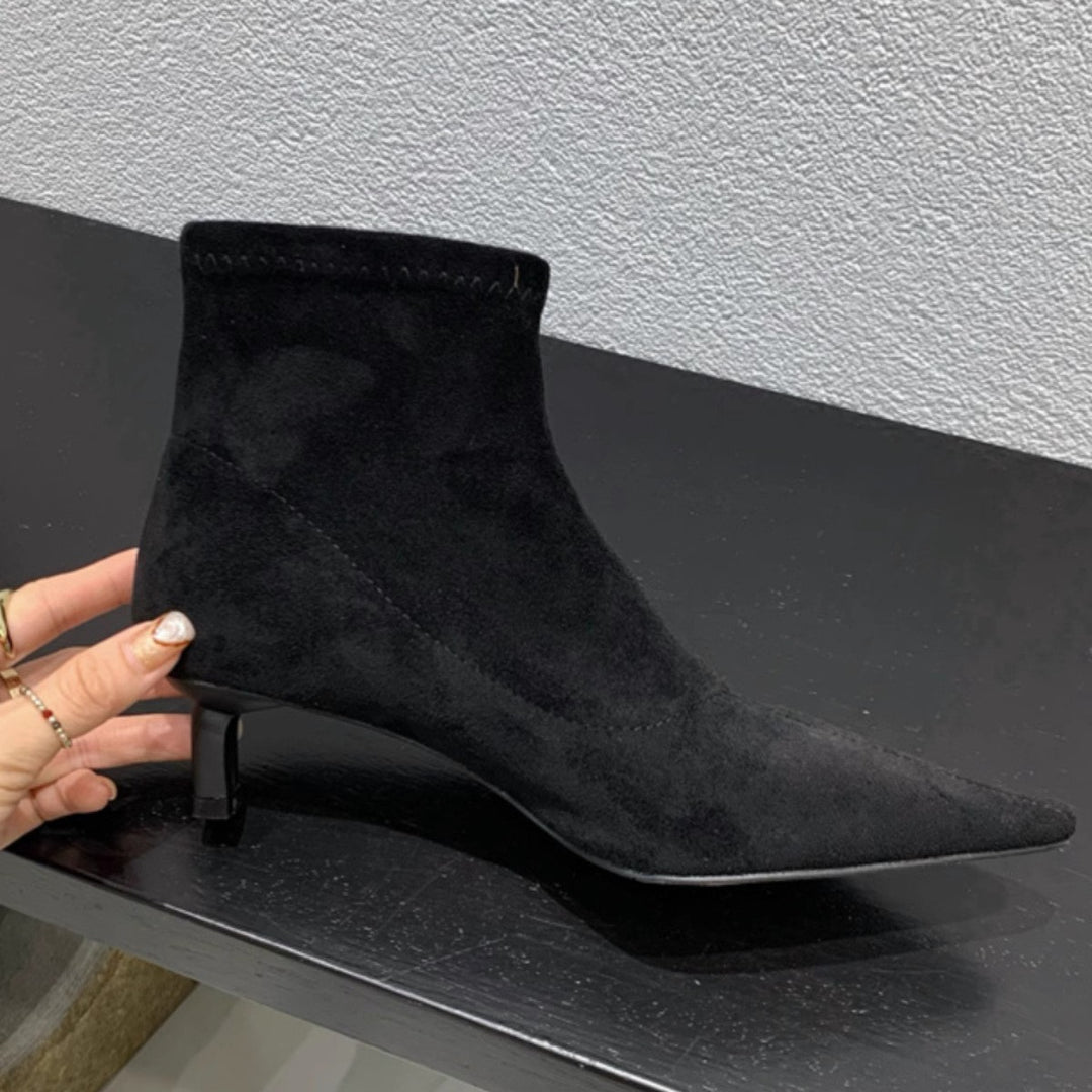 Ladies Elegant Soft Suede Ankle Boots with Trendy Chic Stiletto Heel