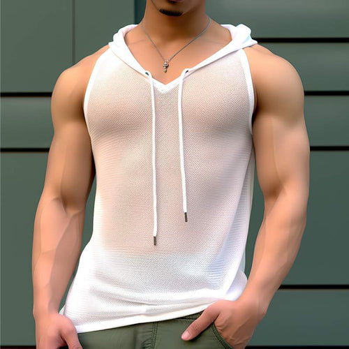 Men's Breathable Sports Tank Top with Hood and Practical Laces Lune London