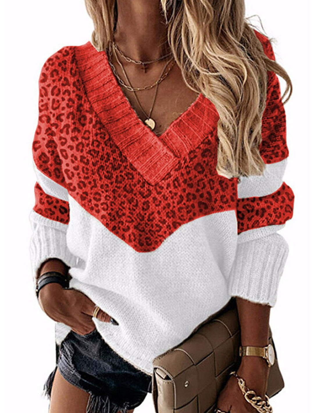 Lune London V neck sweater for women with leopard pattern