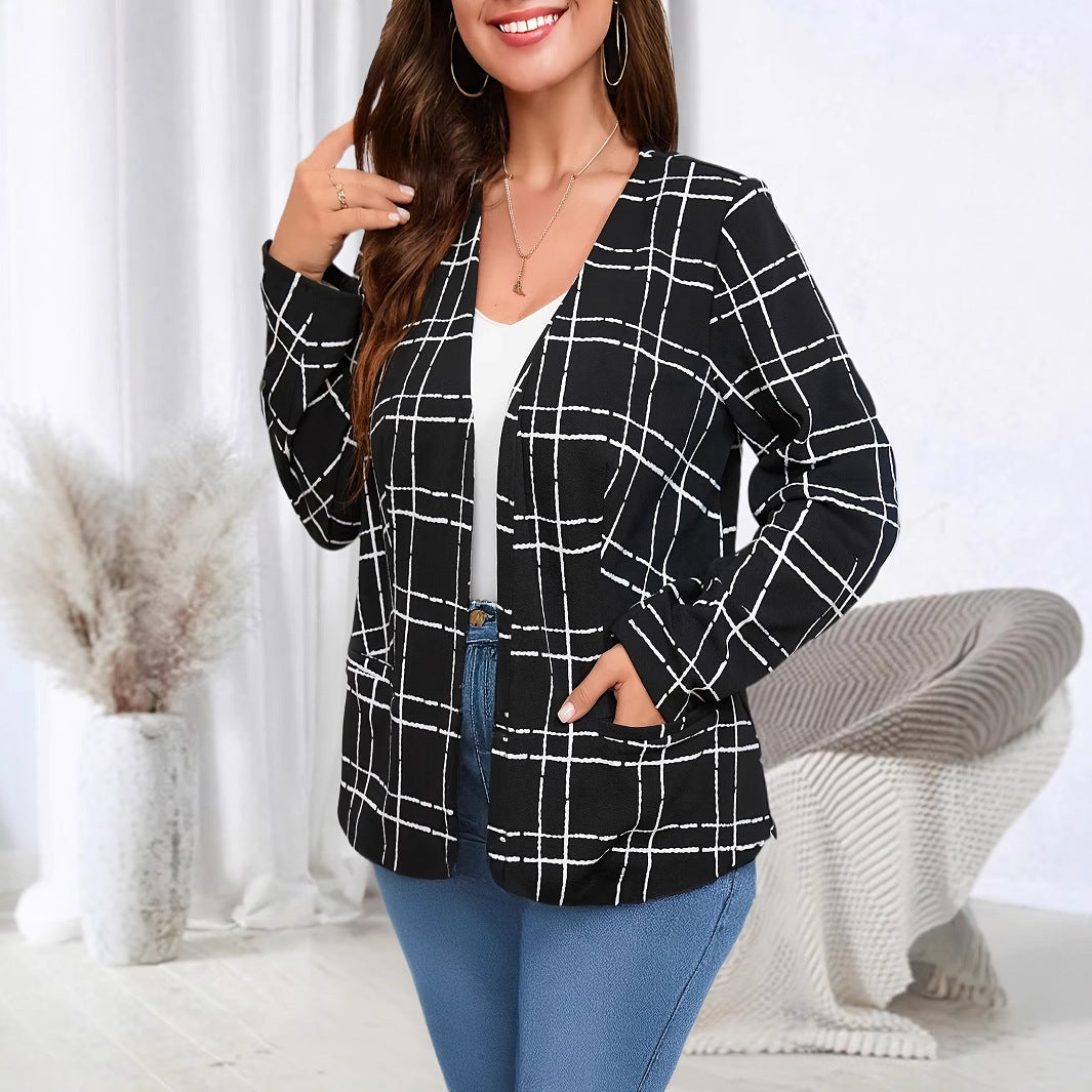 Casual blazer jacket for women with check pattern and pockets Lune London