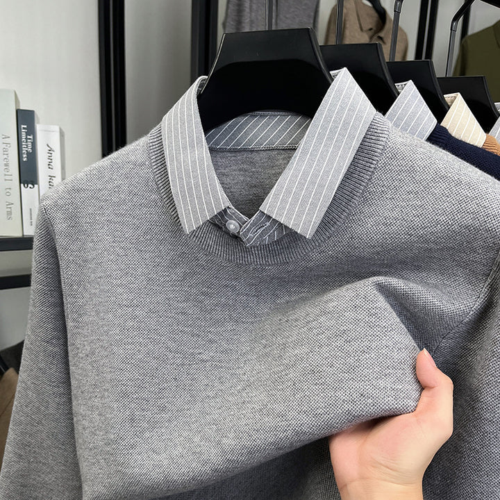 Knit sweater for women with integrated shirt collar Lune London