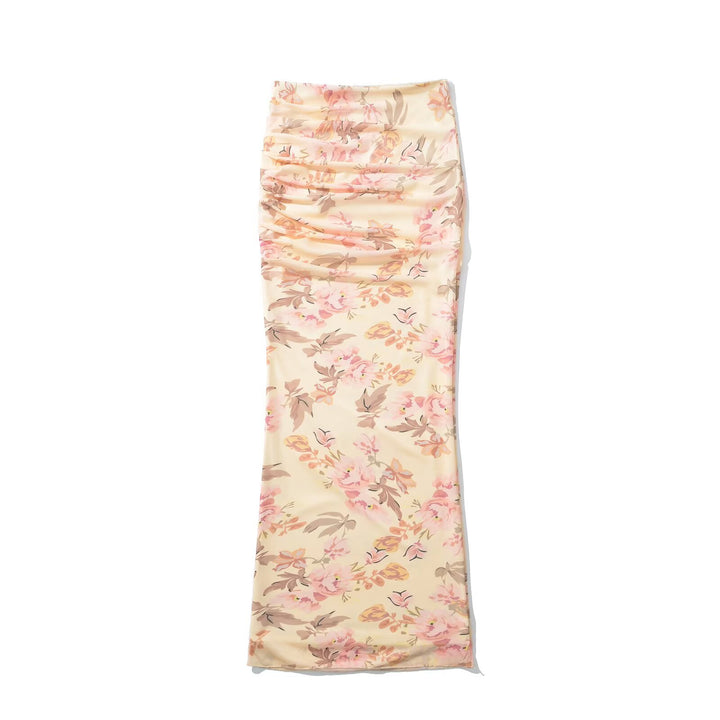 Maxi skirt for ladies with refined ruffle details and floral applications Lune London