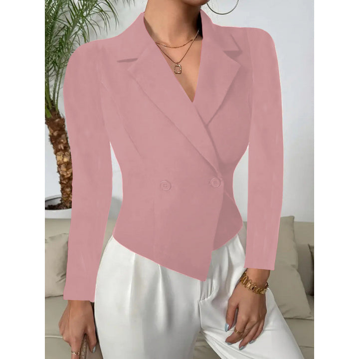 Elegant blazer jacket for women with a double button closure and a curved hem Lune London